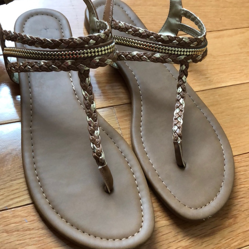 Tan and gold sandals